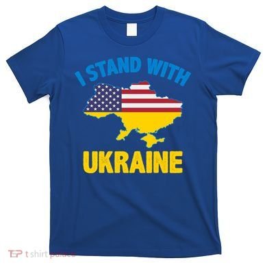 I Stand With Ukraine Map American Flag Us Support Ukrainian Gift T-Shirt
