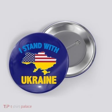 I Stand With Ukraine Map American Flag Us Support Ukrainian Gift Button