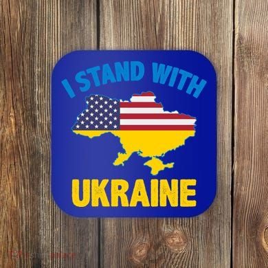 I Stand With Ukraine Map American Flag Us Support Ukrainian Gift Coaster