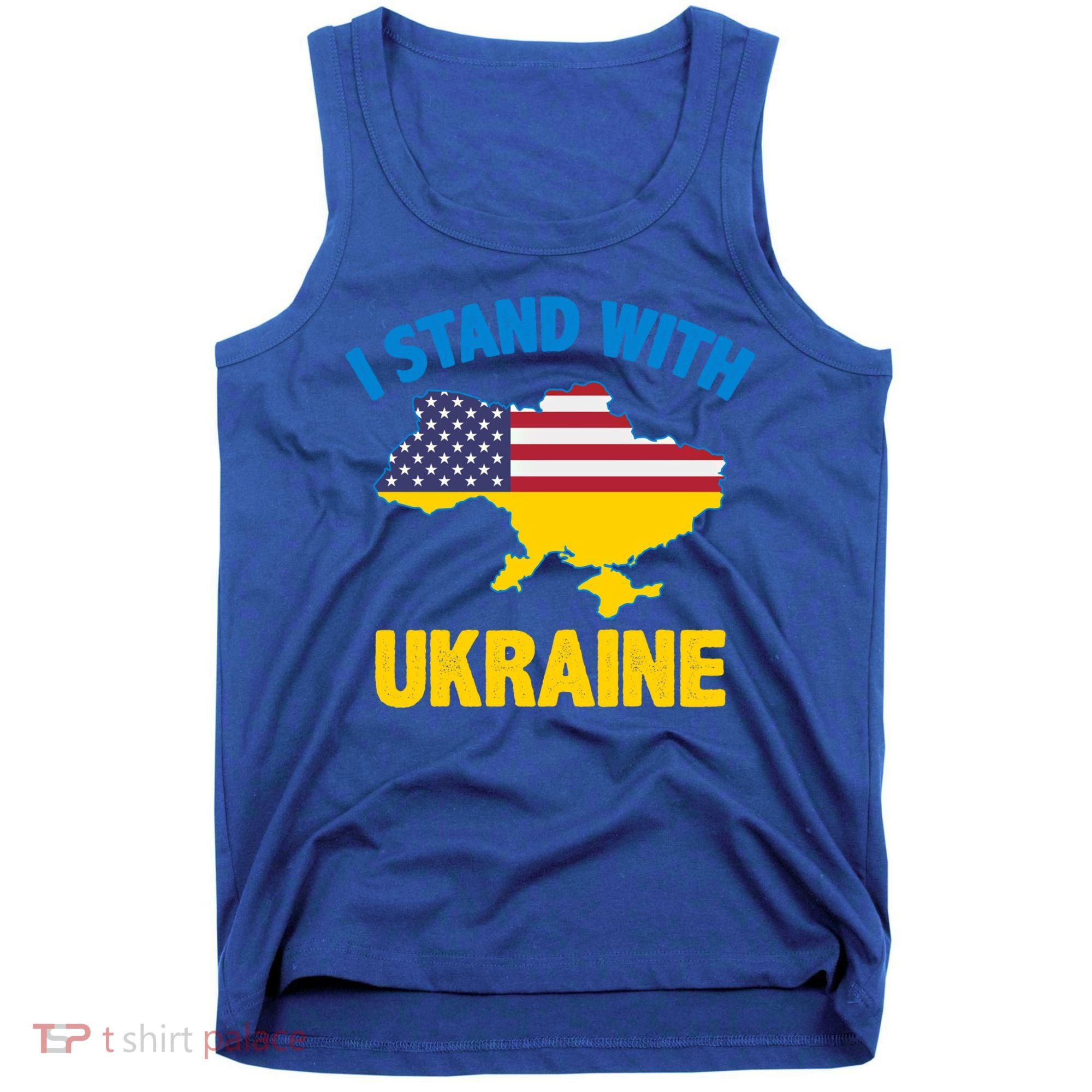 I Stand With Ukraine Map American Flag Us Support Ukrainian Gift Tank Top