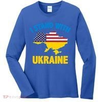 I Stand With Ukraine Map American Flag Us Support Ukrainian Gift Women's Long Sleeve Shirt thumb 0