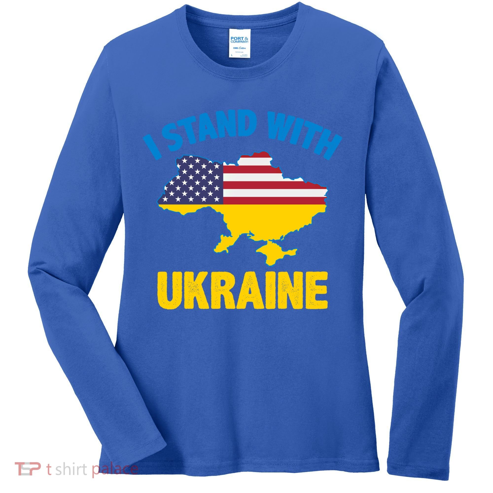 I Stand With Ukraine Map American Flag Us Support Ukrainian Gift Women's Long Sleeve Shirt