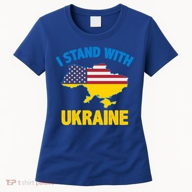 I Stand With Ukraine Map American Flag Us Support Ukrainian Gift Women's T-Shirt