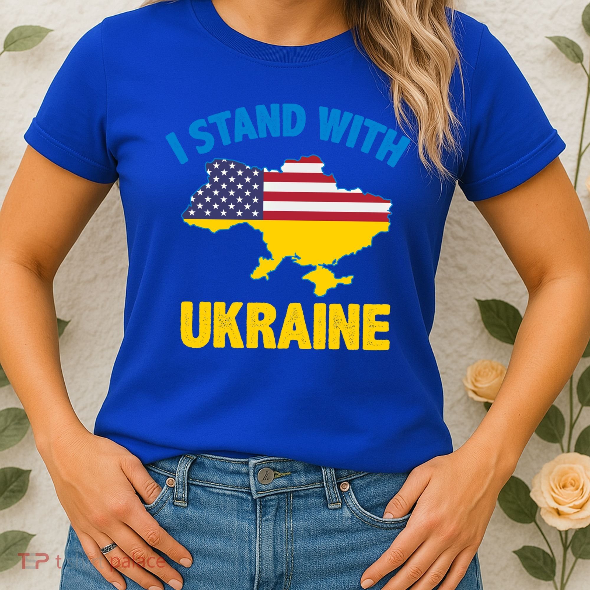 I Stand With Ukraine Map American Flag Us Support Ukrainian Gift Women's T-Shirt