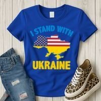 I Stand With Ukraine Map American Flag Us Support Ukrainian Gift Women's T-Shirt thumb 3