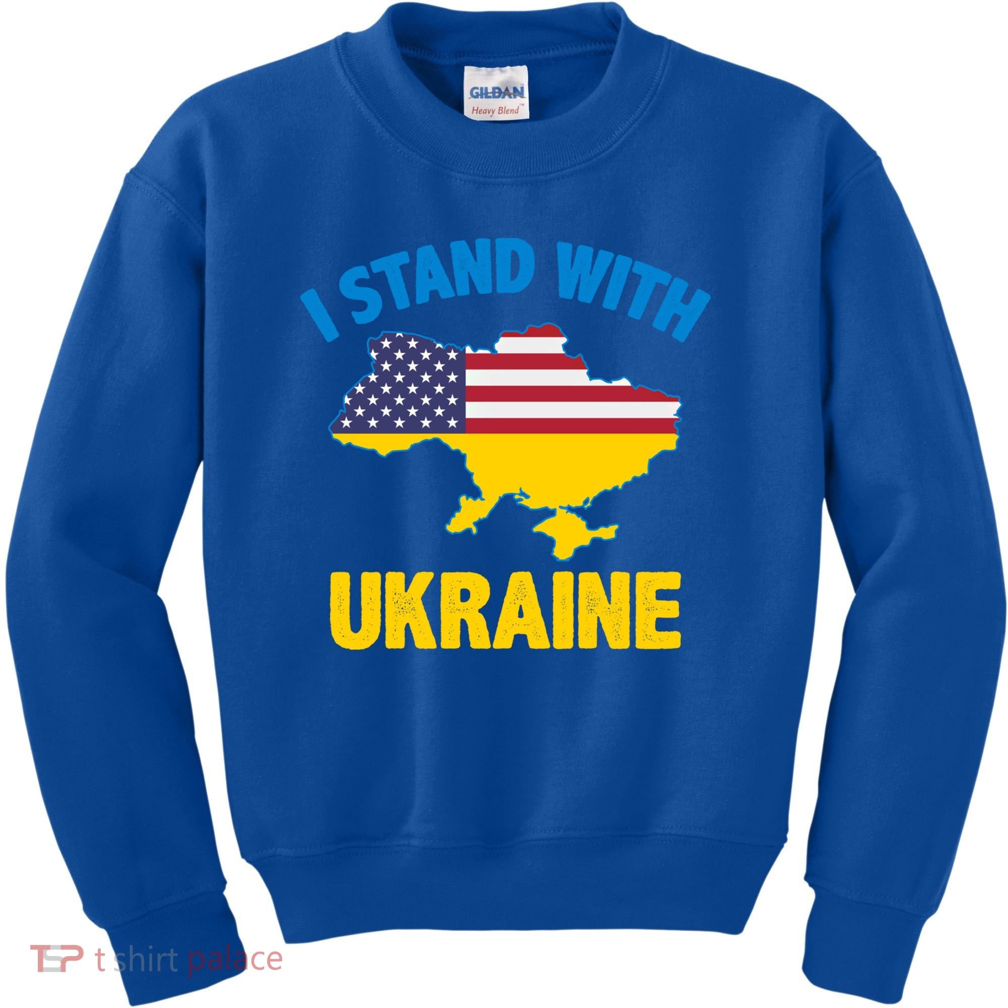 I Stand With Ukraine Map American Flag Us Support Ukrainian Gift Kids Sweatshirt