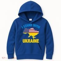 I Stand With Ukraine Map American Flag Us Support Ukrainian Gift Kids Hoodie thumb 0