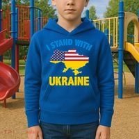 I Stand With Ukraine Map American Flag Us Support Ukrainian Gift Kids Hoodie thumb 2