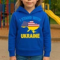 I Stand With Ukraine Map American Flag Us Support Ukrainian Gift Kids Hoodie thumb 3
