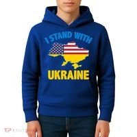 I Stand With Ukraine Map American Flag Us Support Ukrainian Gift Kids Hoodie thumb 4