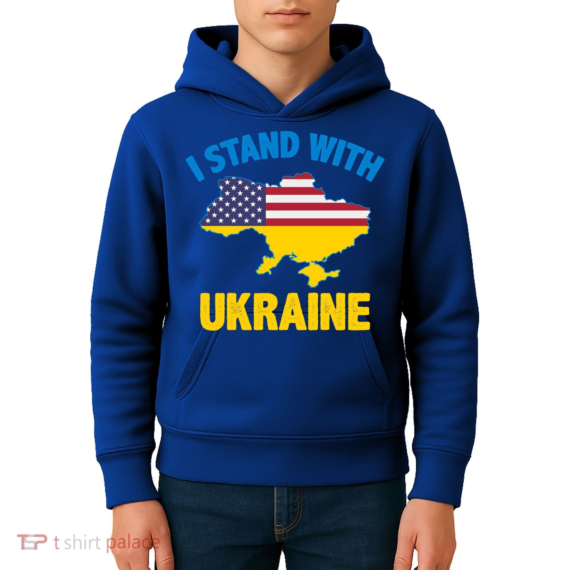 I Stand With Ukraine Map American Flag Us Support Ukrainian Gift Kids Hoodie