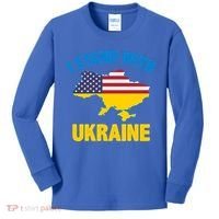 I Stand With Ukraine Map American Flag Us Support Ukrainian Gift Kids Long Sleeve Shirt thumb 0