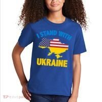 I Stand With Ukraine Map American Flag Us Support Ukrainian Gift Kids T-Shirt thumb 2
