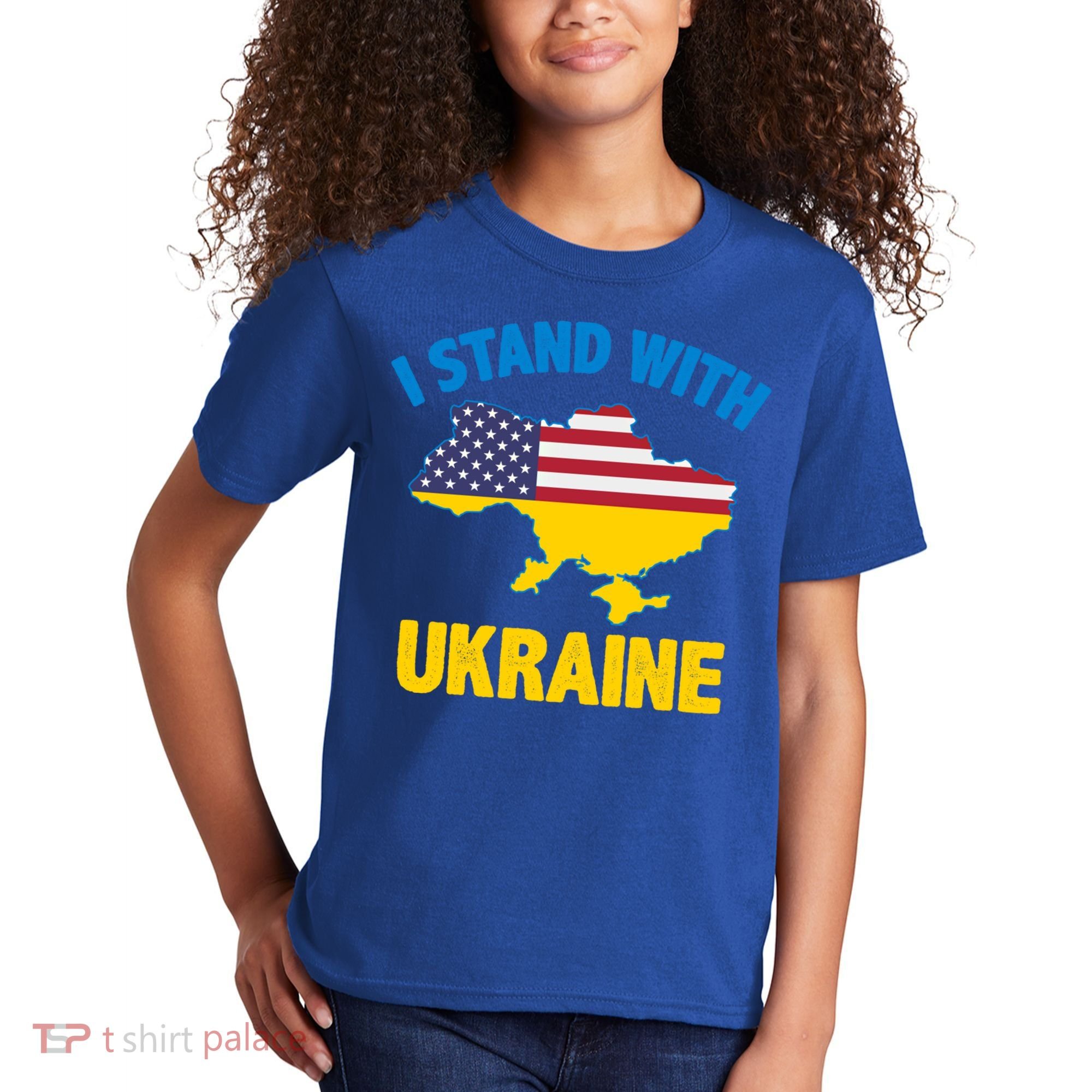 I Stand With Ukraine Map American Flag Us Support Ukrainian Gift Kids T-Shirt