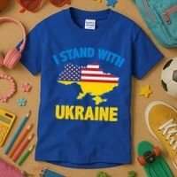 I Stand With Ukraine Map American Flag Us Support Ukrainian Gift Kids T-Shirt thumb 3