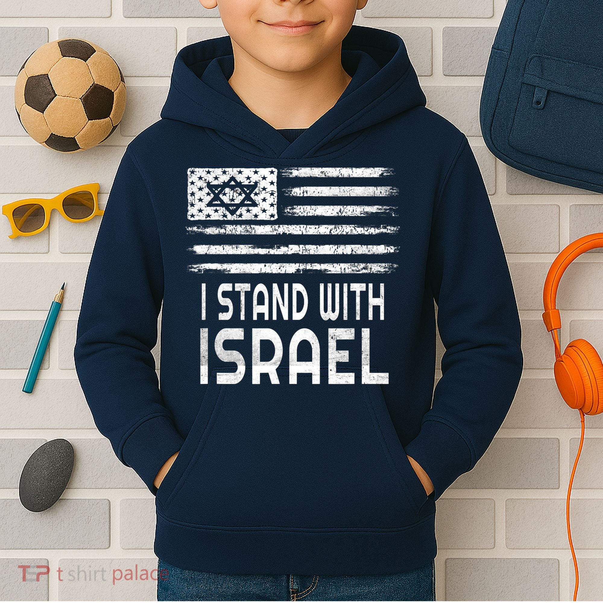 I Stand With Israel America Flag Israel Flag Kids Hoodie