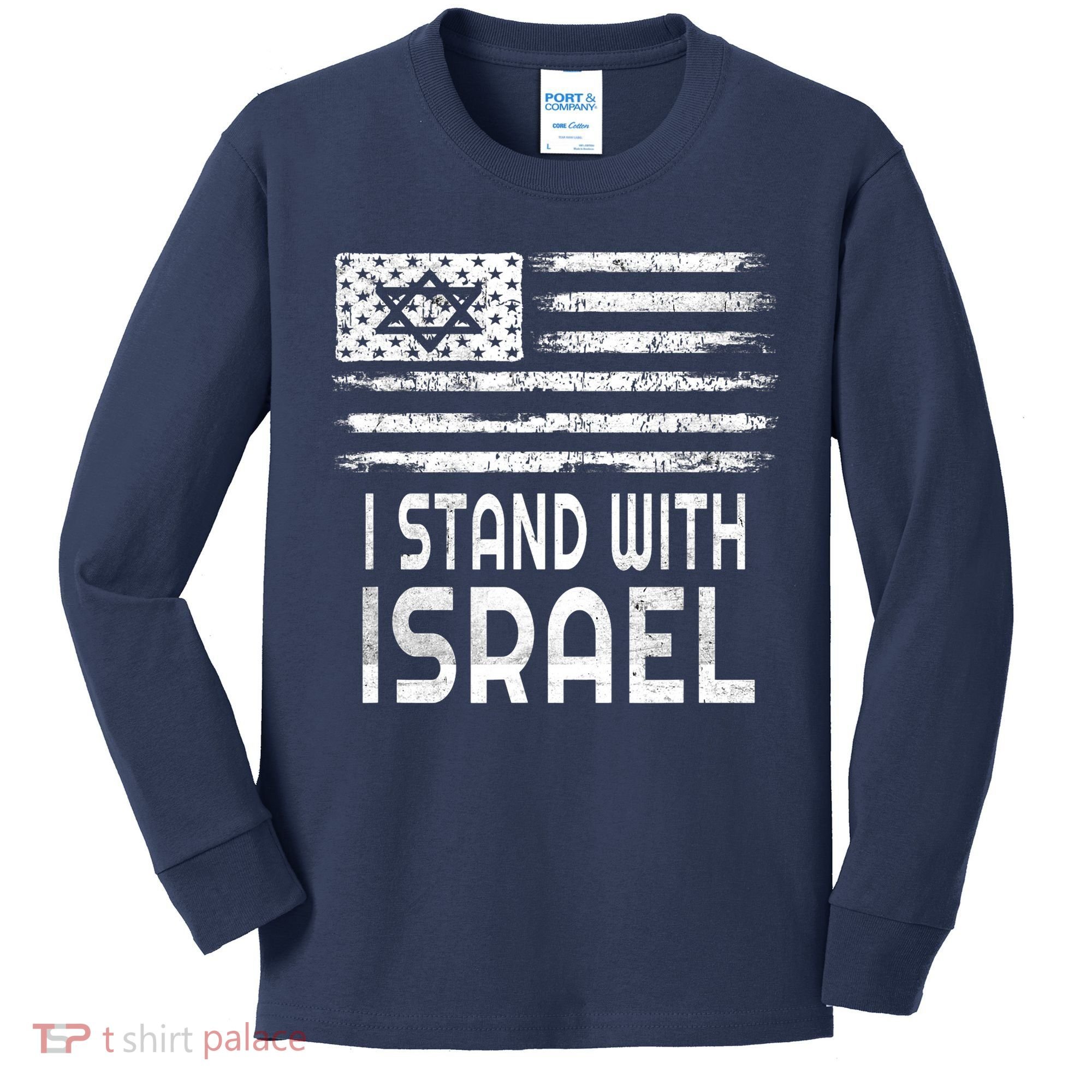 I Stand With Israel America Flag Israel Flag Kids Long Sleeve Shirt