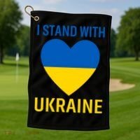 I Stand With Ukraine Ukrainian Flag Gift Golf Towel thumb 1
