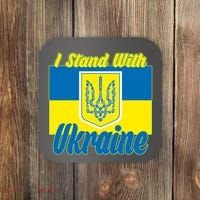 I Stand With Ukraine Coat Of Arms Flag Support Ukraine Coaster thumb 0