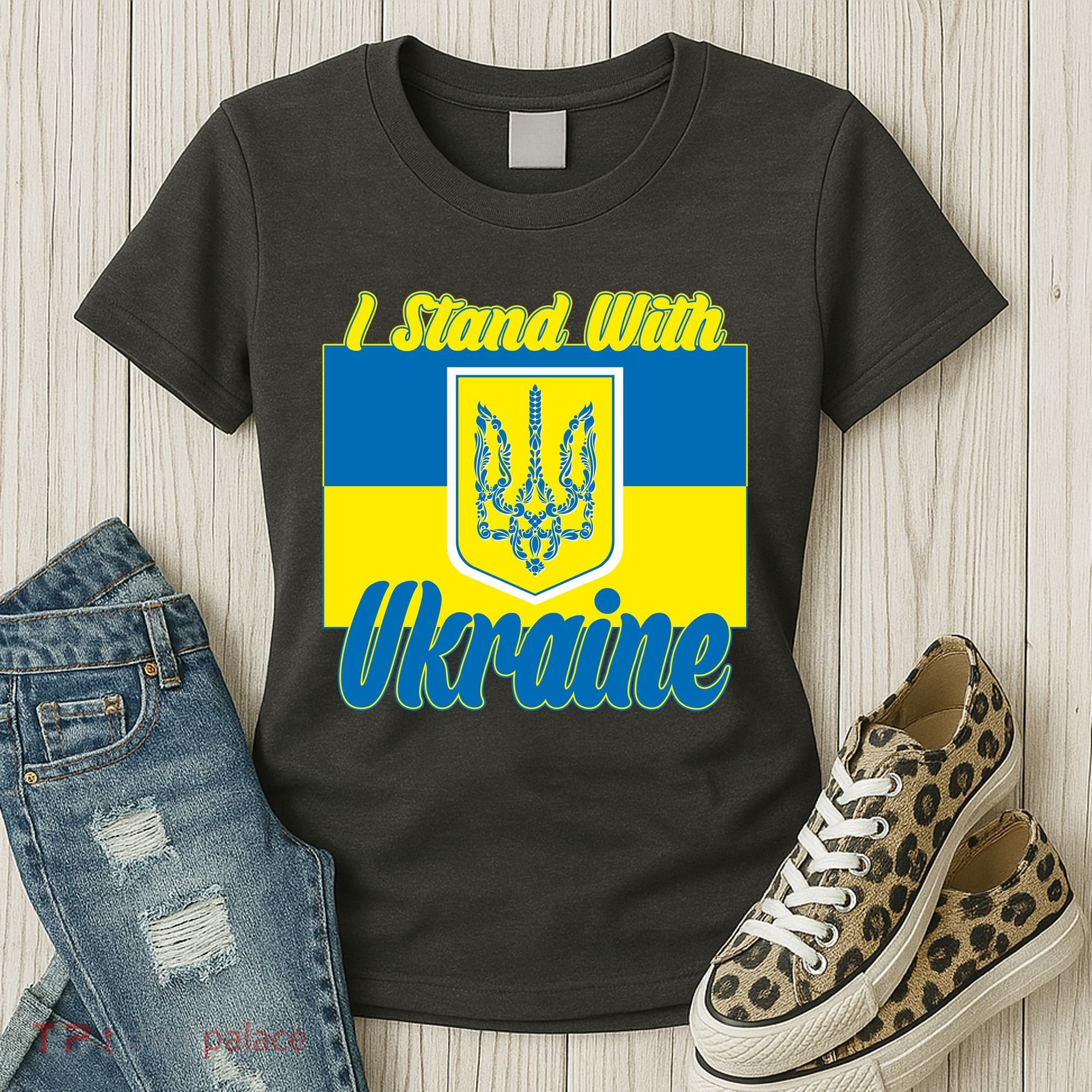 I Stand With Ukraine Coat Of Arms Flag Support Ukraine Women's T-Shirt