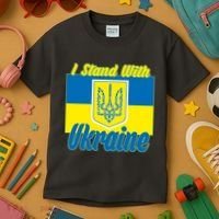 I Stand With Ukraine Coat Of Arms Flag Support Ukraine Kids T-Shirt thumb 3