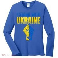I Stand With Ukraine Ukrainian Flag Support Ukraine Gift Women's Long Sleeve Shirt thumb 0