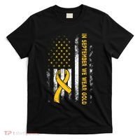 In September We Wear Gold Us Flag Childhood Cancer Awareness T-Shirt thumb 0