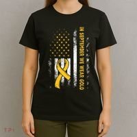 In September We Wear Gold Us Flag Childhood Cancer Awareness T-Shirt thumb 4