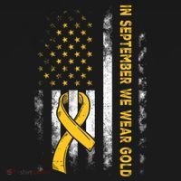 In September We Wear Gold Us Flag Childhood Cancer Awareness T-Shirt thumb 7