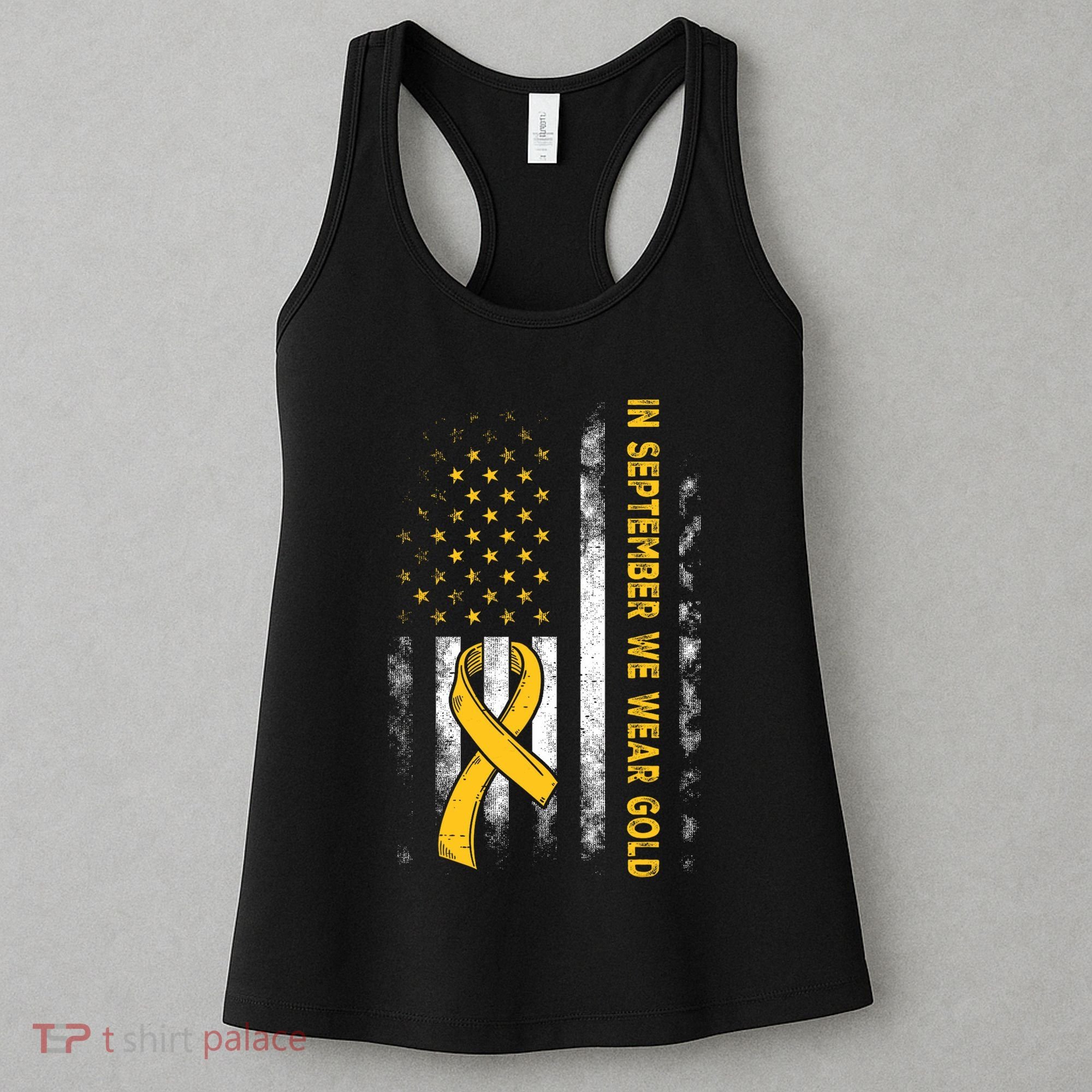In September We Wear Gold Us Flag Childhood Cancer Awareness Women's Tank Top