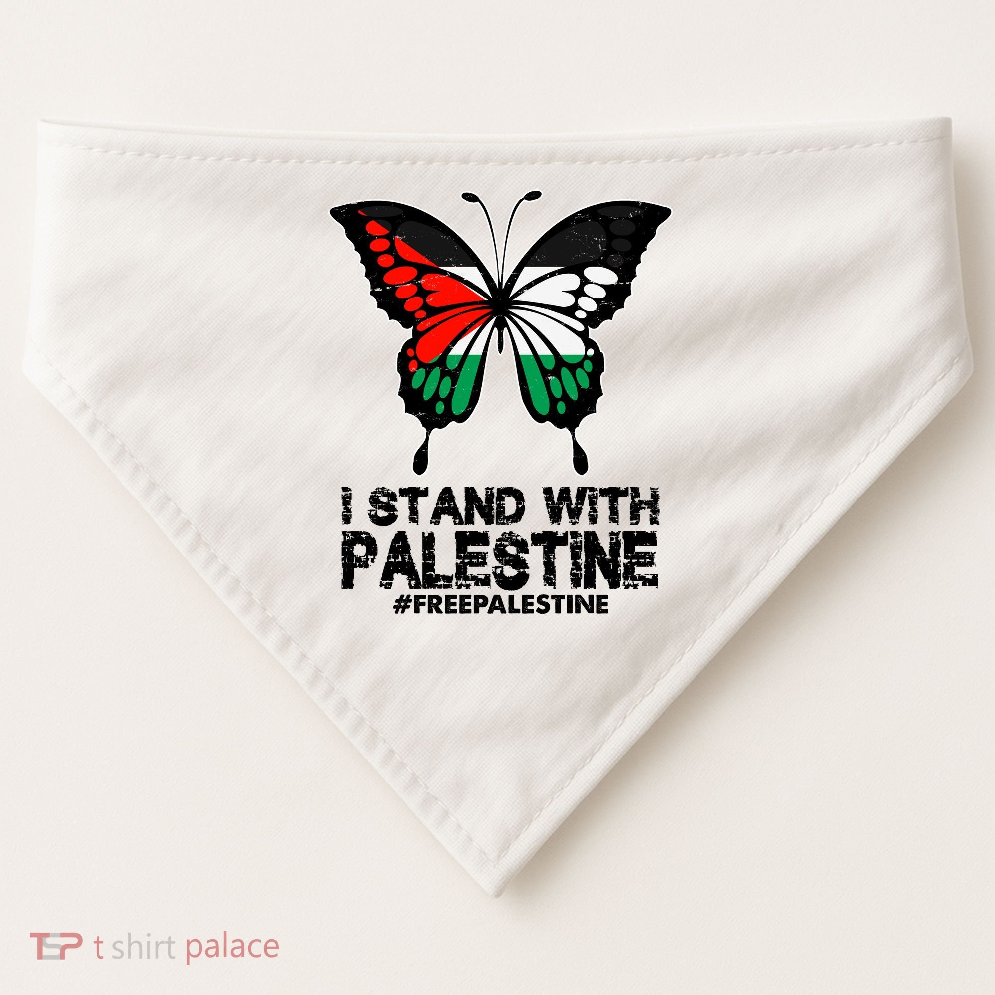 I Stand With Palestine Free Palestine Butterfly USA-Made Doggie Bandana