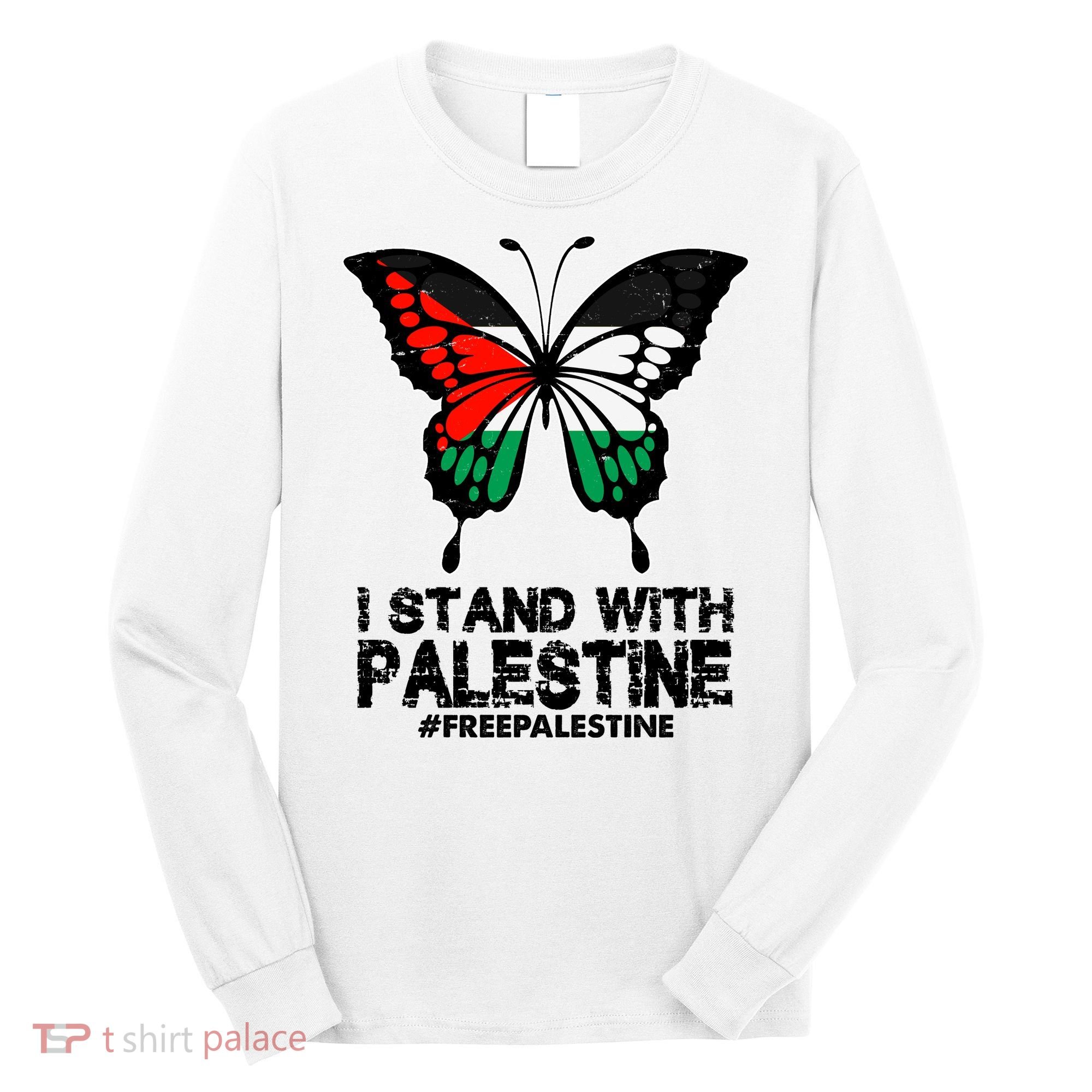 I Stand With Palestine Free Palestine Butterfly Long Sleeve Shirt