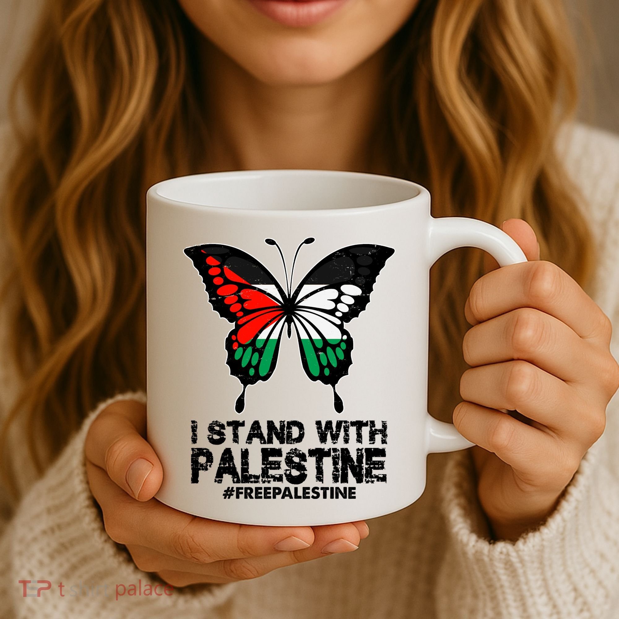 I Stand With Palestine Free Palestine Butterfly Coffee Mug