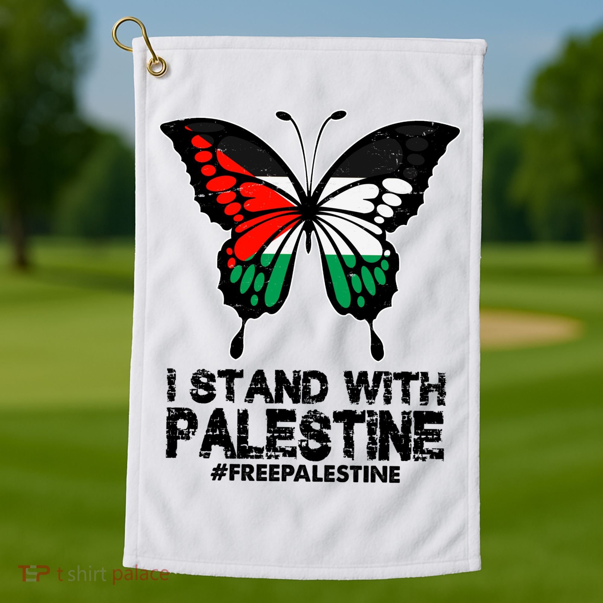 I Stand With Palestine Free Palestine Butterfly Golf Towel
