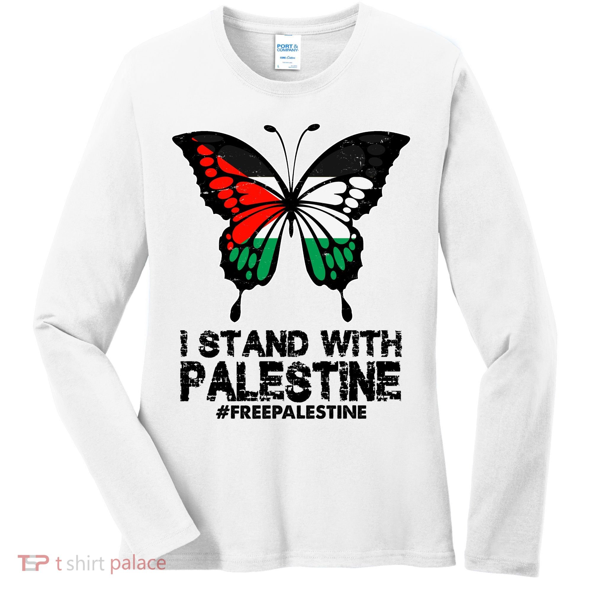 I Stand With Palestine Free Palestine Butterfly Women's Long Sleeve Shirt