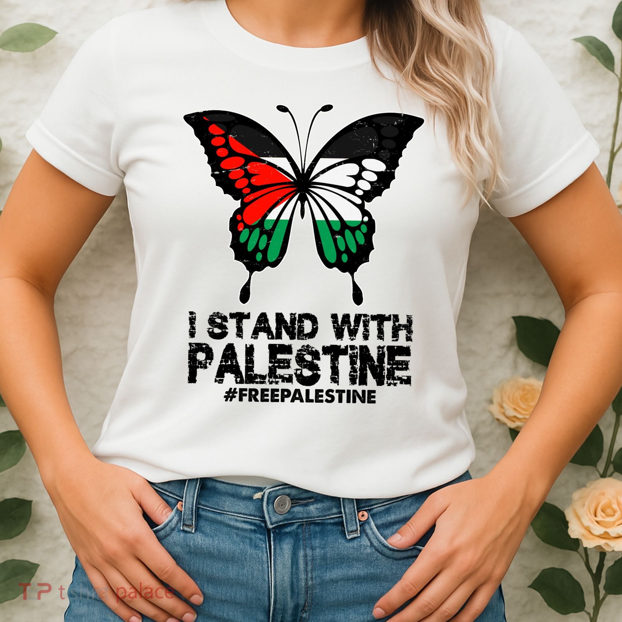 I Stand With Palestine Free Palestine Butterfly Women's T-Shirt