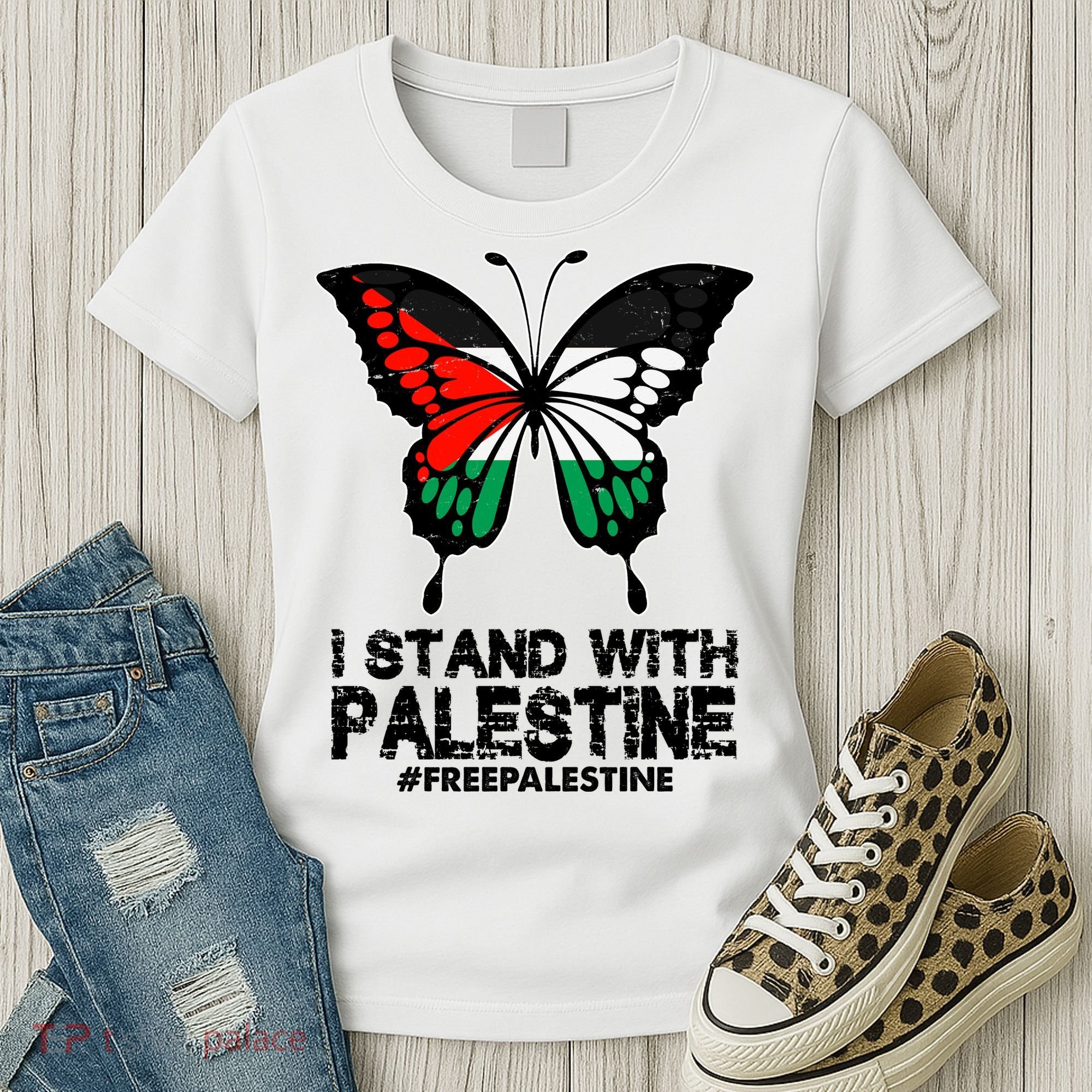 I Stand With Palestine Free Palestine Butterfly Women's T-Shirt