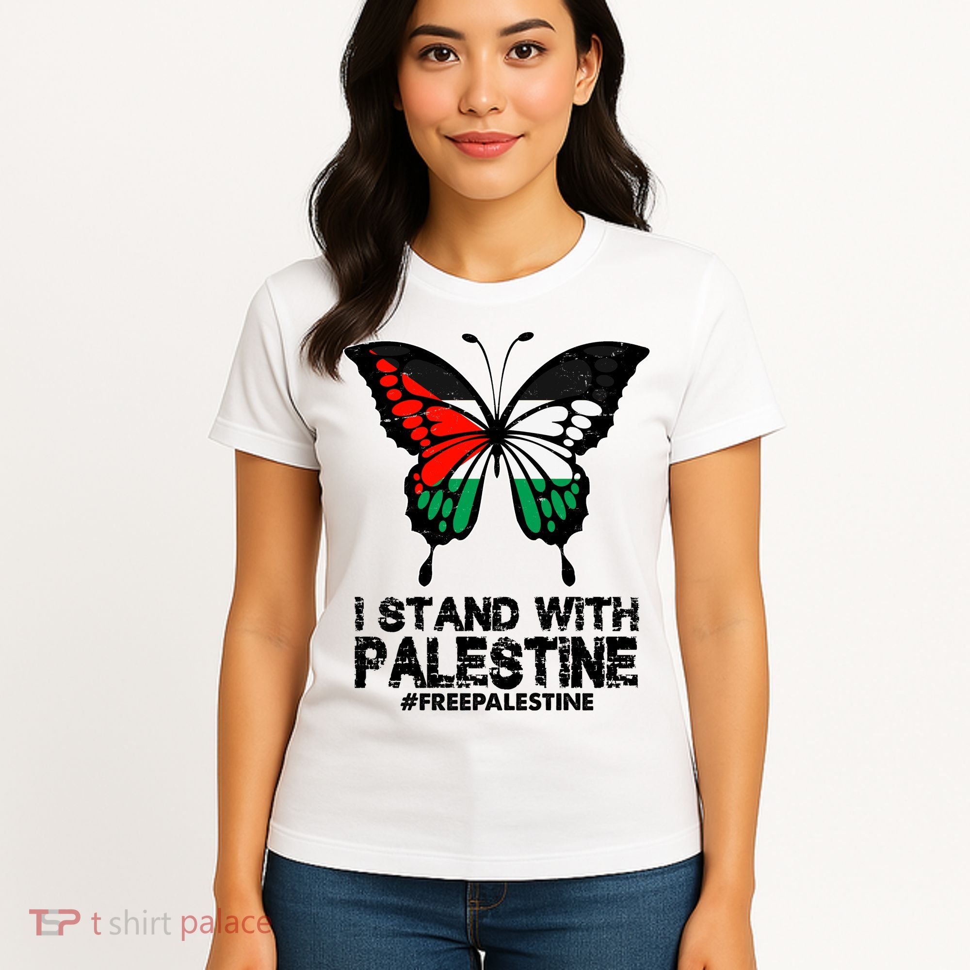 I Stand With Palestine Free Palestine Butterfly Women's T-Shirt