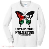 I Stand With Palestine Free Palestine Butterfly Kids Long Sleeve Shirt thumb 0