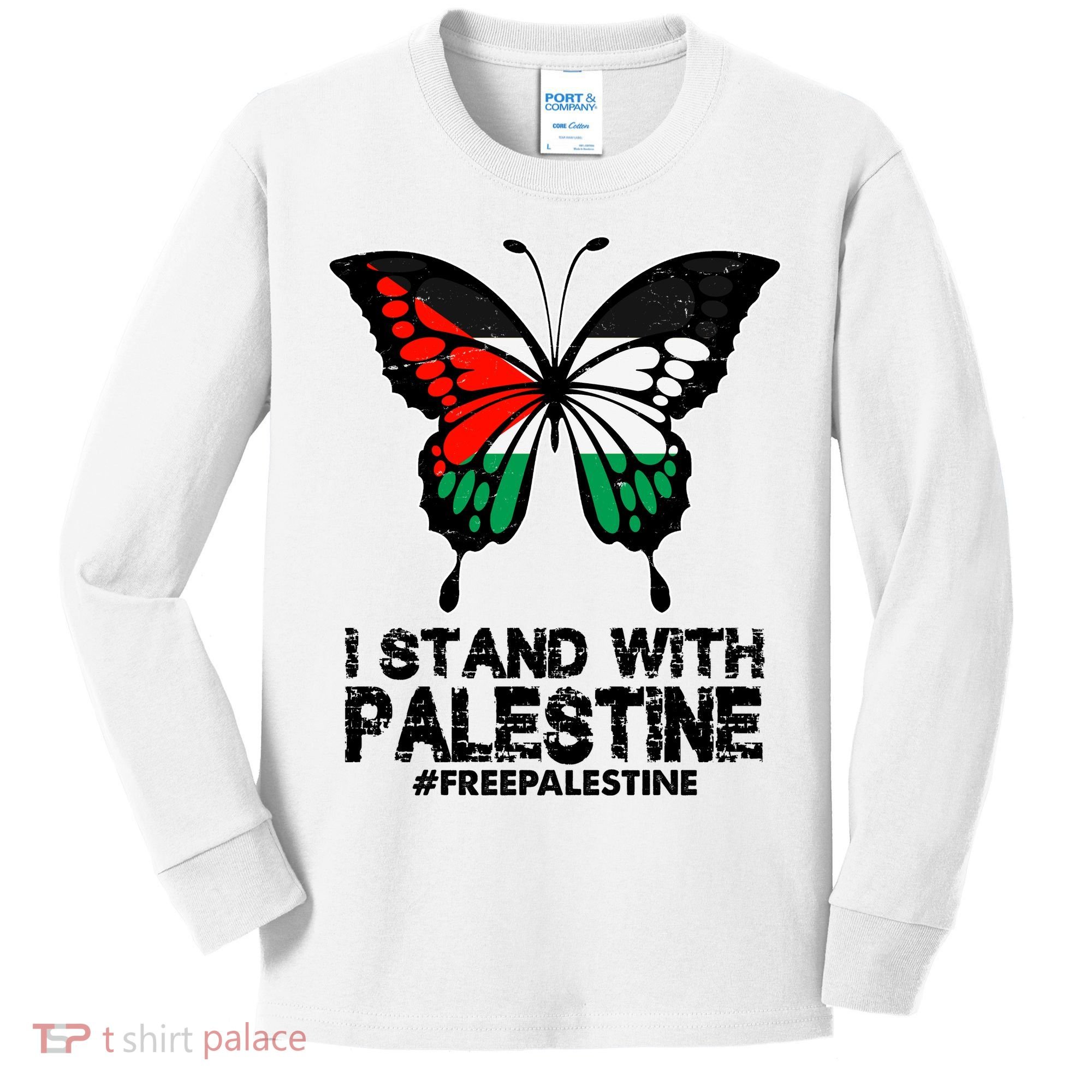 I Stand With Palestine Free Palestine Butterfly Kids Long Sleeve Shirt