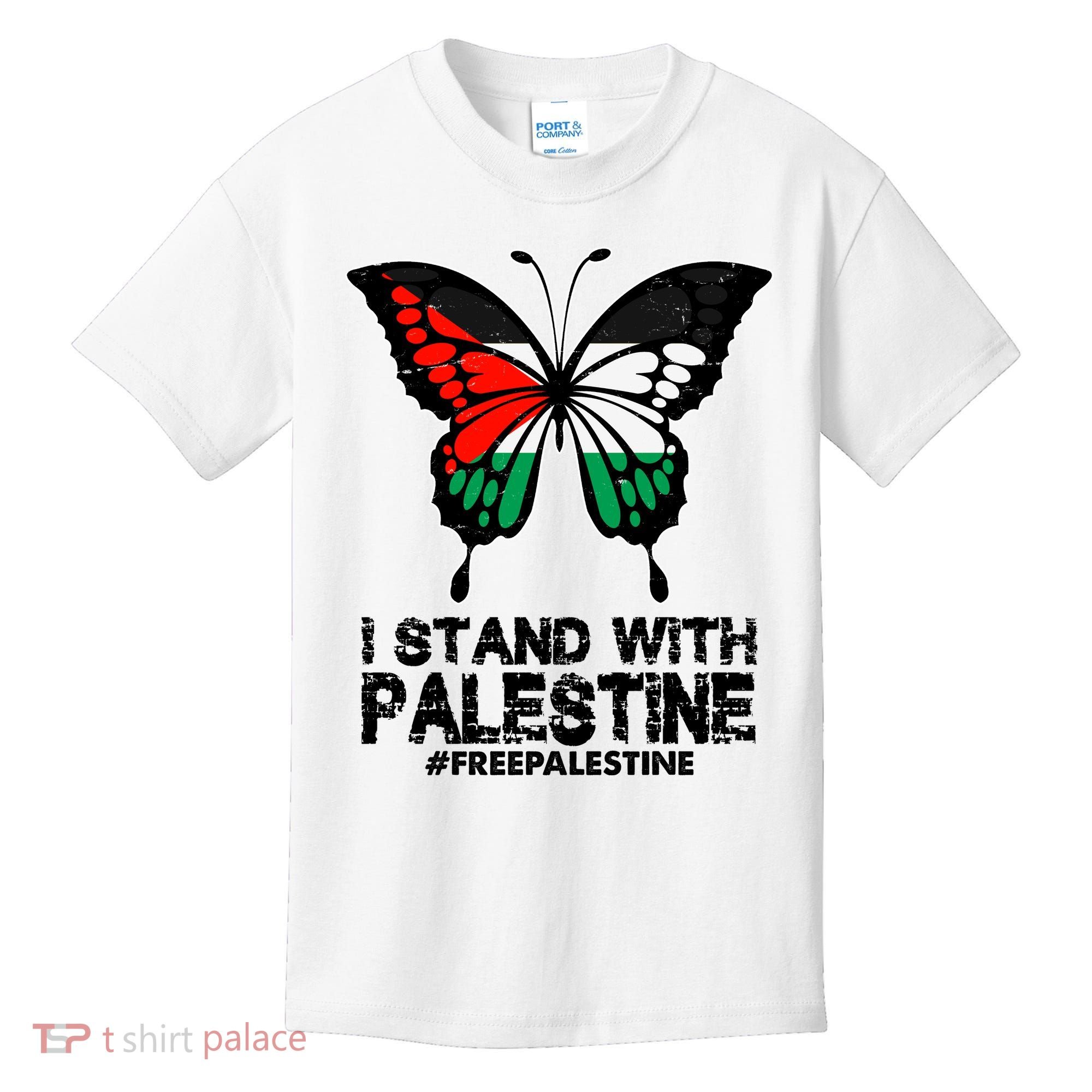 I Stand With Palestine Free Palestine Butterfly Kids T-Shirt