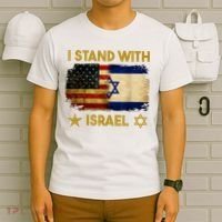 I Stand With Israel America Flag T-Shirt thumb 6