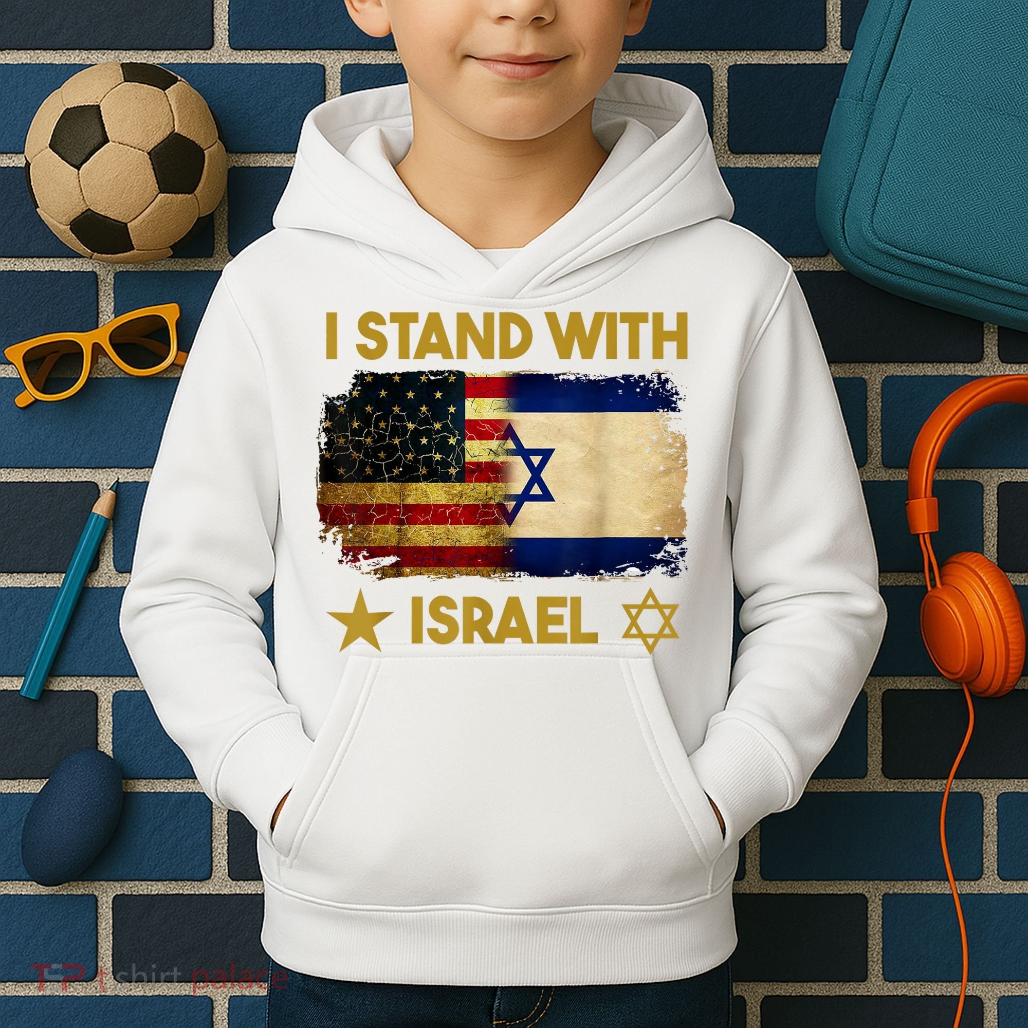 I Stand With Israel America Flag Kids Hoodie