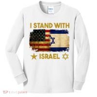 I Stand With Israel America Flag Kids Long Sleeve Shirt thumb 0