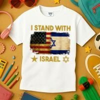 I Stand With Israel America Flag Kids T-Shirt thumb 3