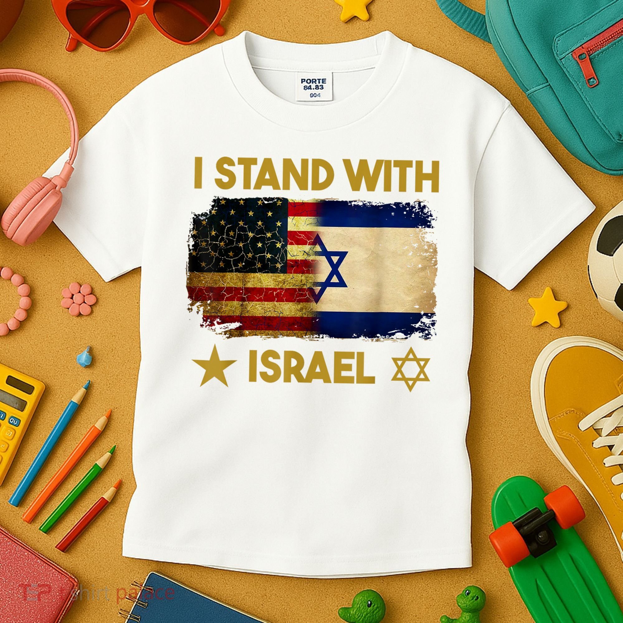 I Stand With Israel America Flag Kids T-Shirt
