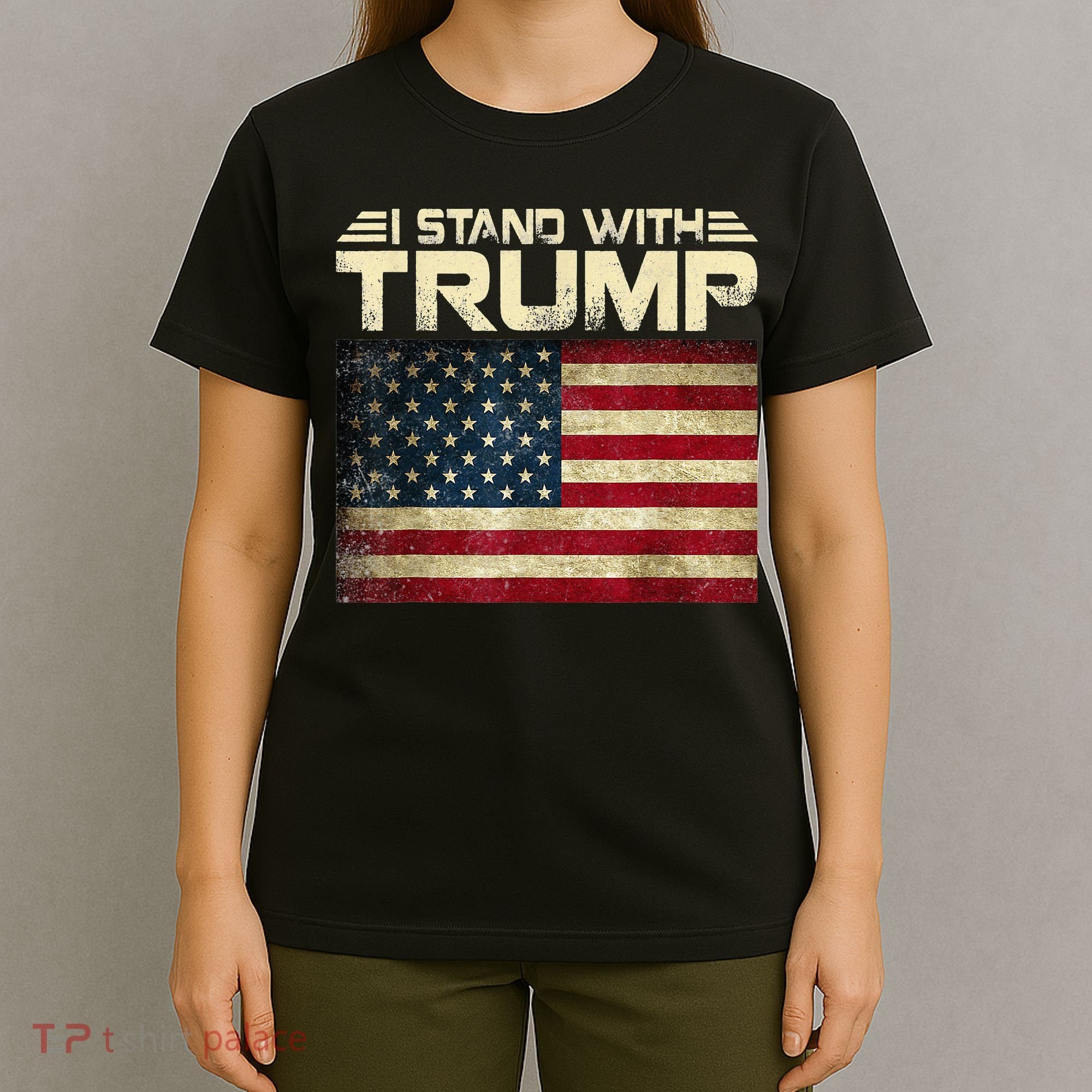 I Stand With Trump American Flag USA Vintage T-Shirt