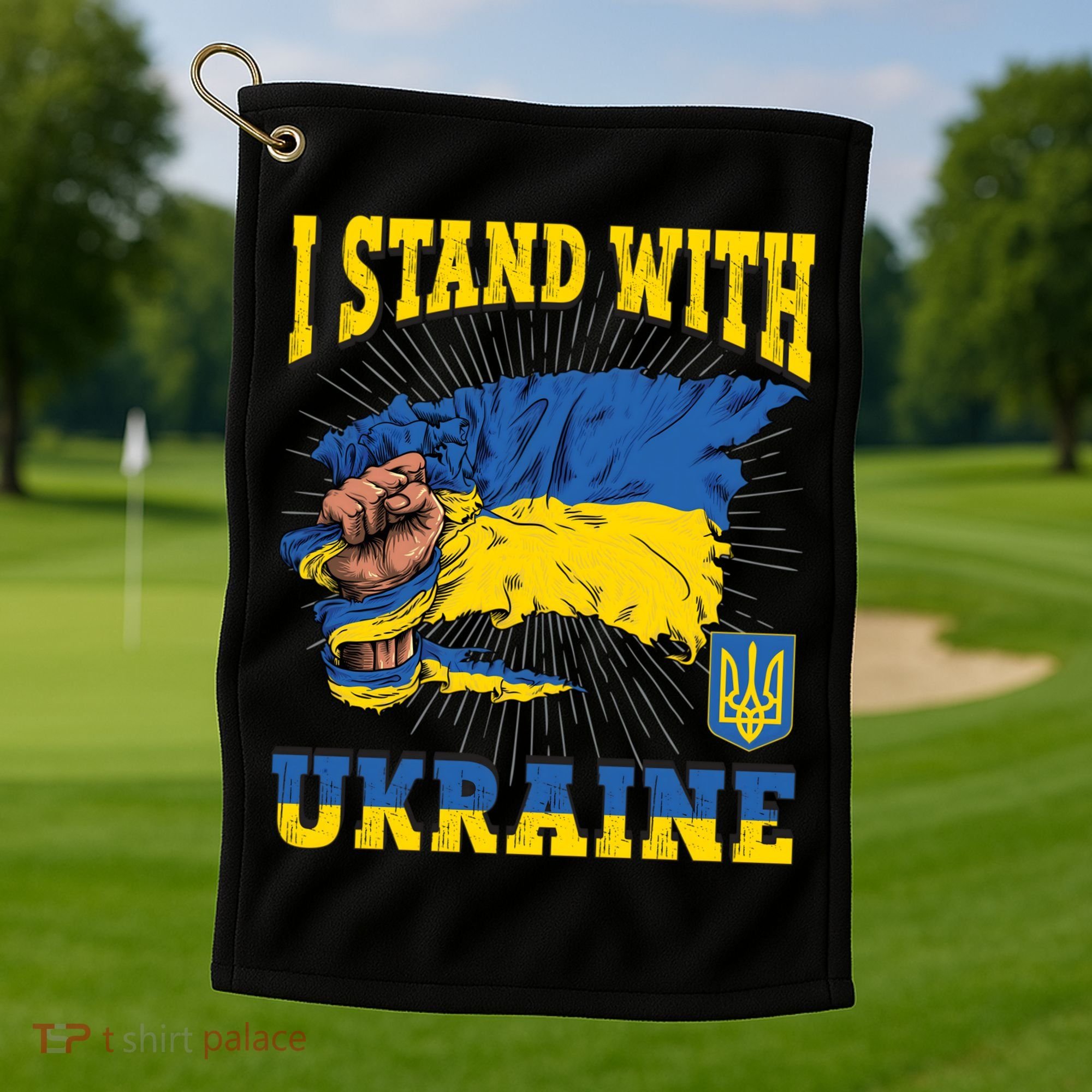 I Stand With Ukraine Ukrainian Fist Flag Meaningful Gift Golf Towel