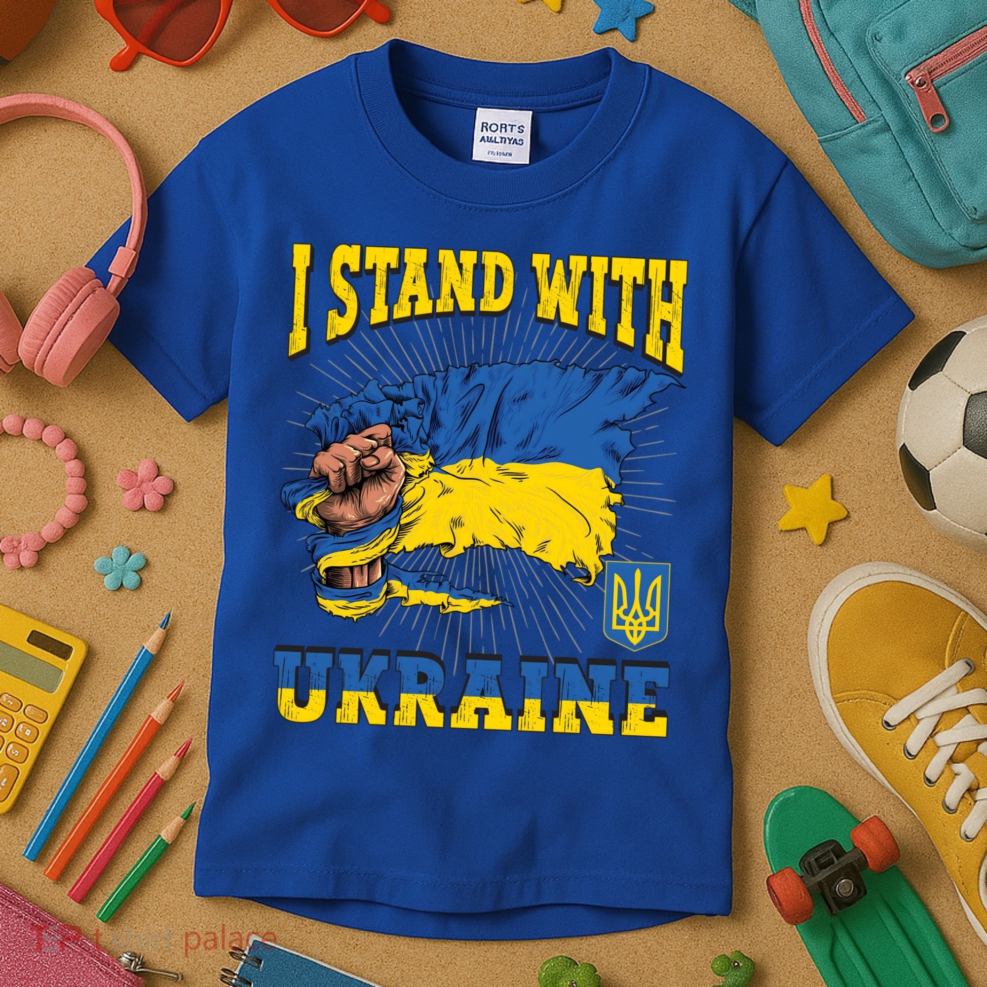 I Stand With Ukraine Ukrainian Fist Flag Meaningful Gift Kids T-Shirt
