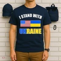 I Stand With Ukraine USA Support Flags United T-Shirt thumb 6